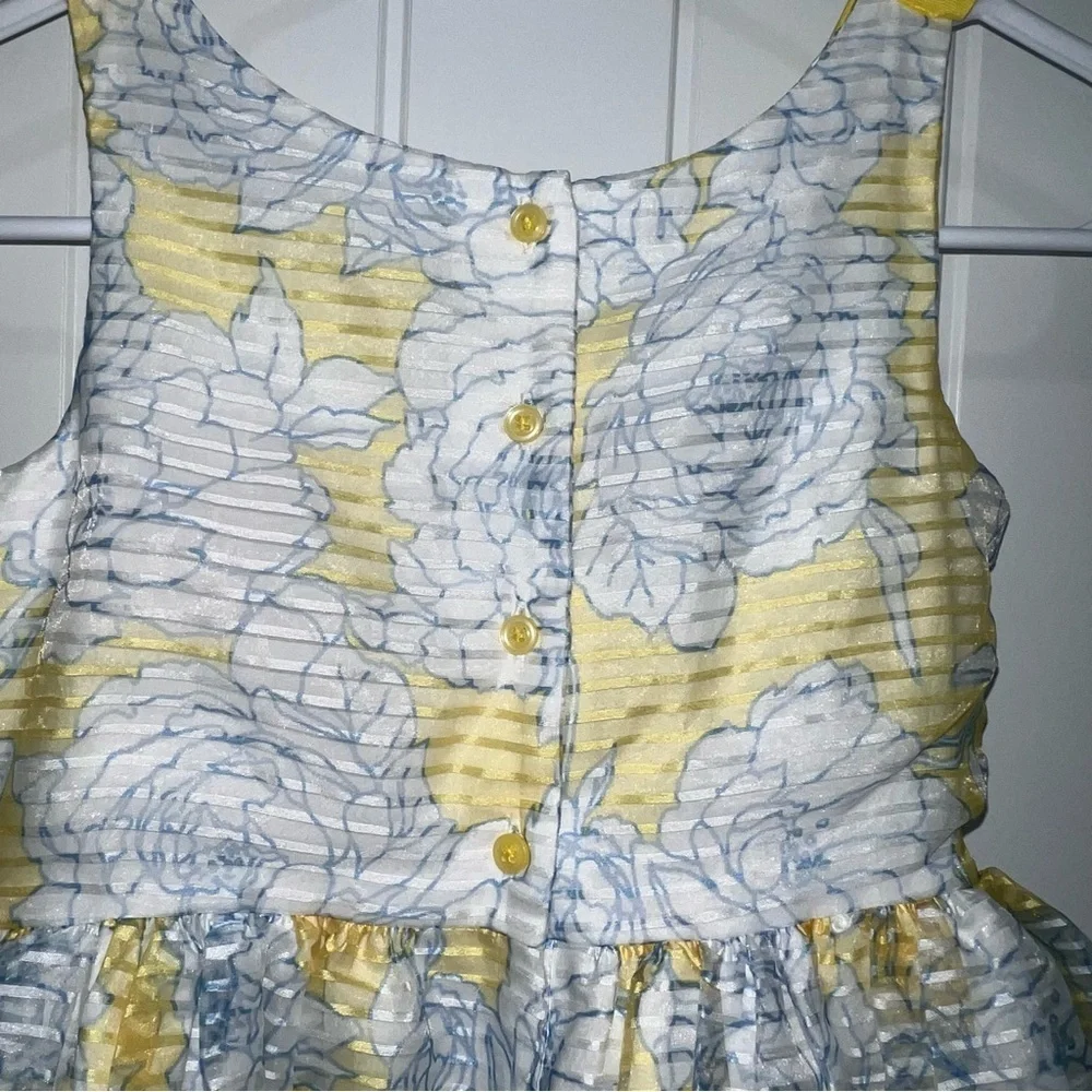 Janie and Jack Yellow and White Striped Floral Dress Size 7